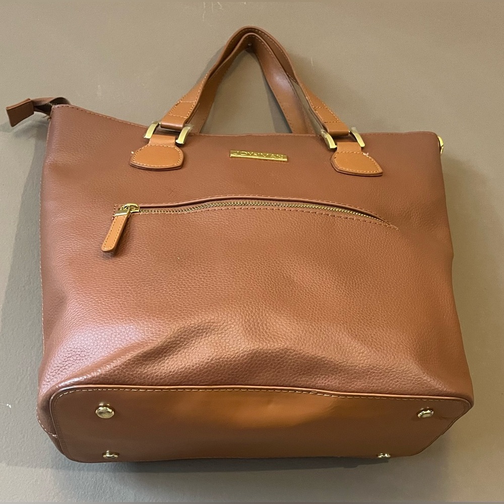 Joy & Iman Alexandria Leather Tan Tote with Matching Crossbody - Everyday Chic - Picture 9 of 12